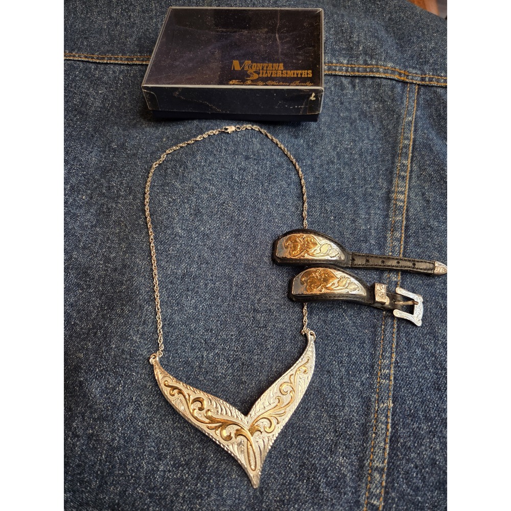 Vintage Montana Silversmiths Western Motif Necklace + Watch Band Lot Set